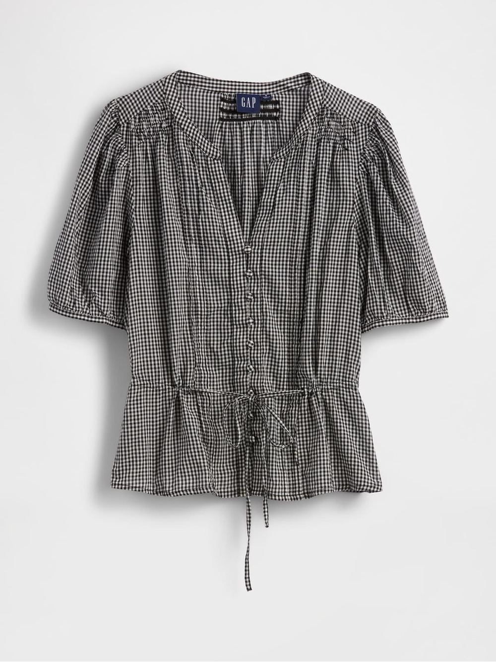 GAP Tie Waist Top in Black Gingham Size L